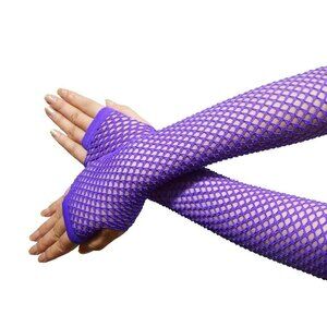 Neon Tone Long Fishnet Fingerless Elbow Sleeves Gloves Punk Costume 80s …